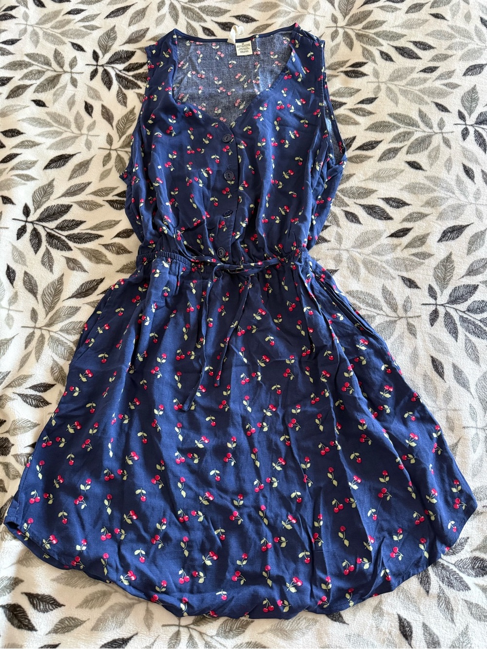 Mimi Chica Navy Cherry-Print Sleeveless Button-Front Dress